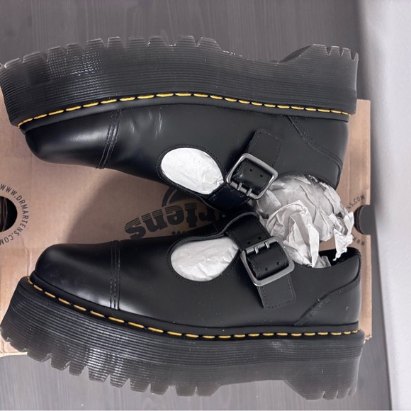 Dr. Martens Black Bethan Shoes with Yellow Stitching - Picture 3 of 5